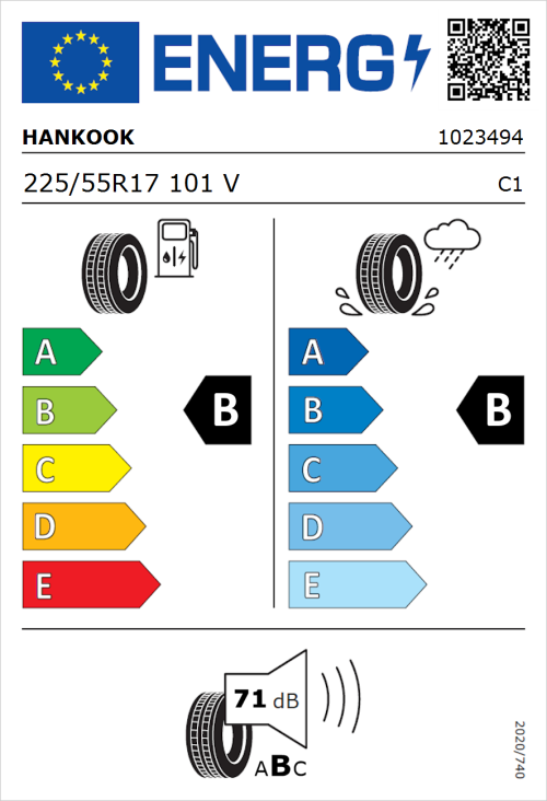Tyre Label for Hankook Ventus Prime 2 K115 225/55R17 101V