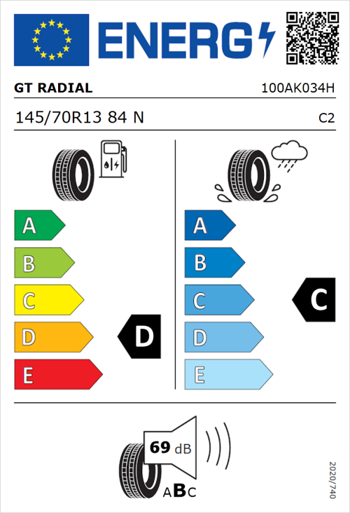 Tyre Label for GT Radial KARGOMAX ST-4000 145/70R13 84N