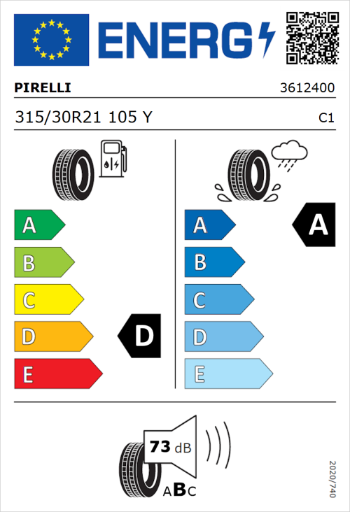 Tyre Label for Pirelli P Zero Corsa 315/30R21 105Y