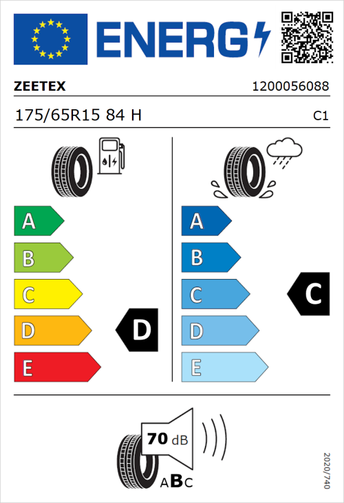 Tyre Label for Zeetex ZT1000 175/65R15 84H