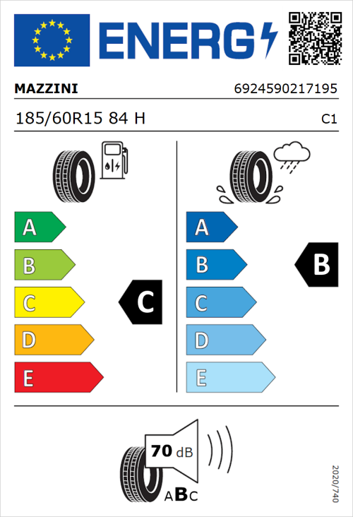 Tyre Label for Mazzini Eco 602 185/60R15 84H