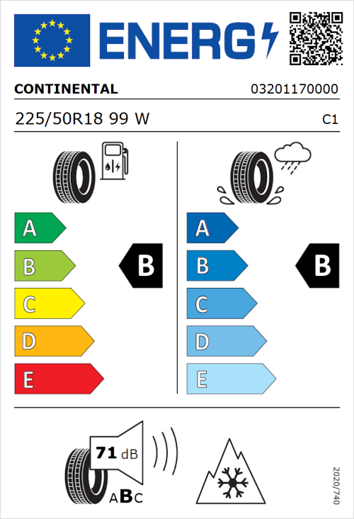 Tyre Label for Continental AllSeasonContact 2 225/50R18 99W
