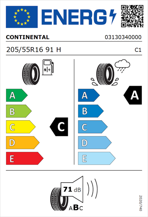 Tyre Label for Continental Premium Contact 7 205/55R16 91H
