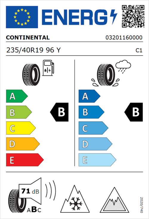Tyre Label for Continental AllSeasonContact 2 235/40R19 96Y